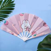 2pcs Summer Folding Fan, Cute Cartoon Pattern Seven-Fold Small Fan, Gifts For Her, Girls Carry-On Hand Crank Fan, For Home Room Living Room Office Decor, Christmas Valentine's Day New Year Gift