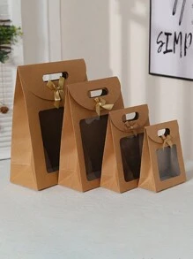 حقائب ورقية بأربع فتحات عرضية، مزينة بقوس ذو لون سادة، مناسبة للهدايا مع مقابض للحمل