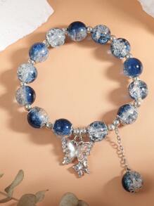 1pc Fashionable Sweet Butterfly & Beaded Bracelet, Perfect Gift For Friends Or Besties