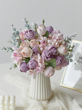 1pc Artificial Flower Fake Peony Flowers Silk Hydrangea Bulk Bridal Flower Bouquet With Eucalyptus For Wedding Home Party Decor Table Centerpiece, Valentine Day, Gift