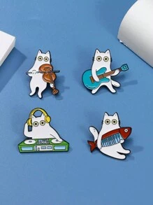 Cartoon Cat Brooch, Symphony Orchestra Series, Violin & Piano Instrument Combination, Creative Badge For Playing Music, Cute Personalized Accessory For Clothes, Bags, Etc.