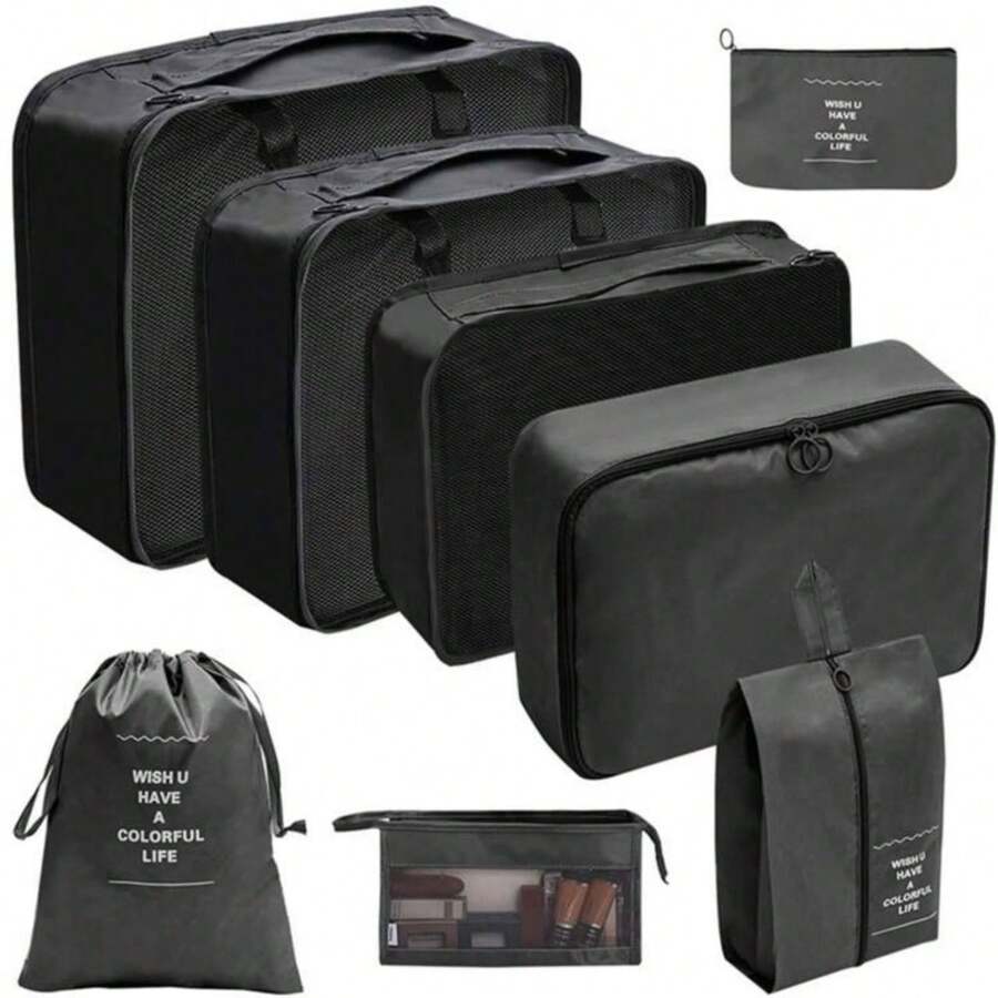 organizador de maletas, set de 8 piezas de estuches para almacenamiento de equipaje - Negro - Ver 1