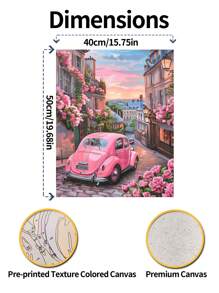 1入組多色無框數字油畫40x50cm / 16x20英寸，附顏料和畫刷，DIY粉色小汽車亞克力油畫套件，藝術手工藝品裝飾家居房間，最佳壓力紓解送禮禮物，適合新手和成人 - 鏽棕色 - 查看 2