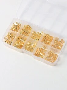 50件金色编织混搭套装，5款优雅千禧年女士/女孩发圈/发饰，含5种不同图案发夹，适合上学、日常佩戴、作为发饰、头饰、发卡，波西米亚风格 - 金色 - 查看 4