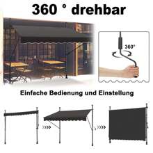 LILIIN Clamp Awning With Crank 200*120cm/250*120cm/300*120cm/350*120cm, Gray/Black, Aluminum Awning Balcony Awning Without Drilling, Adjustable, UV Protection, Sun Protection, Weatherproof - 黑色 - 查看 5