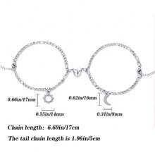 1pair Minimalist Hip-Hop Style Sun Moon Heart Magnetic Couple Friendship Bracelet, Non-Fading, Suitable As A Matching Wrist Accessory For Couples And Friends Valentines - 1 Pair Of Couple Bracelets - View 6