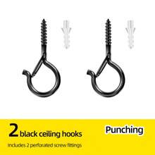 meike 2pcs Q-Shape No-Drill Hanging Hooks, Latch, Windproof Screws, For Suspending Outdoor String Lights, Ceiling, Plants, Christmas Lights And Patio Lamps, 2.2 Inch, Black And White, With Pre-Adhesive Screws - 2 Pack - View 14