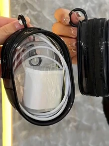 Portable Mini Clear Zipper Storage Bag, Compact Multifunctional Organizer, Earphone And Charger Case With Keychain Loop, Transparent Travel Accessory