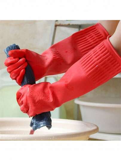 1 Pair Red Non-Slip Garden&Dishwashing Gloves Reusable Waterproof Laundry Kitchen Gardening And Household Gloves S/M/L-Random Partten Color