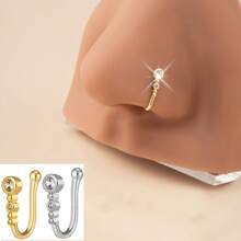 1 pieza Conjunto minimalista y con estilo Clip de nariz en forma de U incrustado con cobre y circonita, Clip de nariz sin perforación, Pendiente de nariz para mujeres, Regalo de cumpleaños encantador