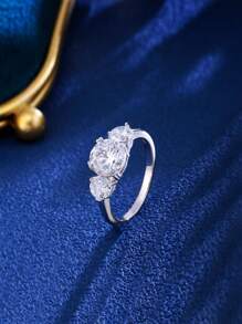 1入組真925純銀豪華圓形閃亮立方氧化鋯婚戒新娘婚禮訂婚戒指女性精品珠寶禮物