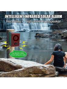 1pc Red Solar-Powered Animal Repeller & Alarm System, With Infrared Sensor, Sound & Light Flash Reminder, Outdoor Use, With Recordable Broadcast Function And Loudspeaker - Red - View 2