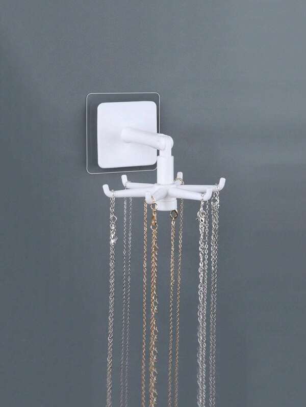1/4pcs Adhesive Wall Mounted Jewelry Hanger Rack With 6-Prong Rotating Necklace Hooks, For Necklaces, Scarves, Bracelets, Towels, Kitchen & Bathroom Storage