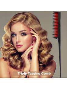 Set de 10 peines para peinado que incluye peine para cardado, peine triple para cardado, peine con cola para peinar los bordes, cepillo de bordes, herramienta de trenzado con lazo y clips para el cabello para las mujeres, niñas y estilistas de cabello para trenzar y peinar hacia atrás,herramientas para el cabello - Multicolor - Ver 6