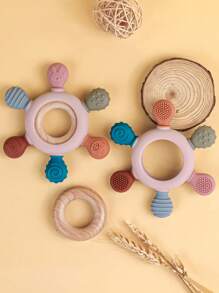 1 pieza Juguetes de dentición para bebés hechos de silicona, mordedores de silicona con timón de madera para calmar las encías de los bebés, adecuado para niños pequeños