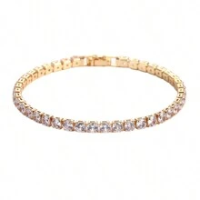 1 Đồng Hồ Nữ Mạ Vàng 3 Mm Đính Đá Cubic Zirconia Cổ Điển Bóng Vòng Tay, Vòng Tay Nữ Vàng Quà Tặng - vòng đeo tay 3mm - Xem 10