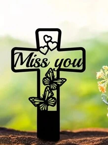 1pc Iron Butterfly Memorial Plaque Decoration, Garden Stake Sign, Commemorative Family Sign, Outdoor Yard Or Grave Decoration