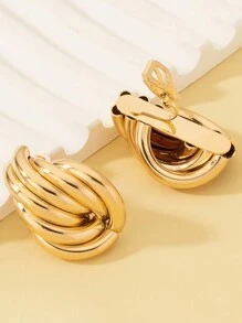 2入組復古極簡幾何扣式耳環，扭紋設計適用於無耳洞耳朵，適合日常通勤 - clip - 查看 7