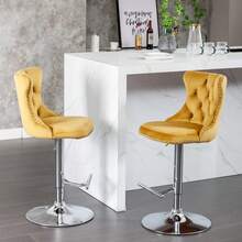 2/4/6 Piece Set Adjustable Swivel Bar Stools, Dining Bar Chairs With Velvet Tufted Back, Metal Base, Footrest For Home Bar, Dining Room, Kitchen Island. - 黃色 - 查看 4