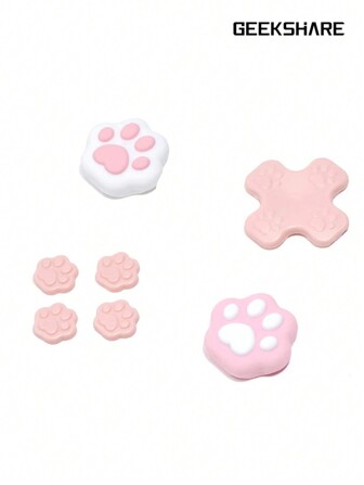 GeekShare Cute Cat Paw Directional Keys & Silicone Joystick Caps Set, ABXY Button Covers Compatible With Switch/OLED, Not Compatible With Switch Lite And Protective Cases