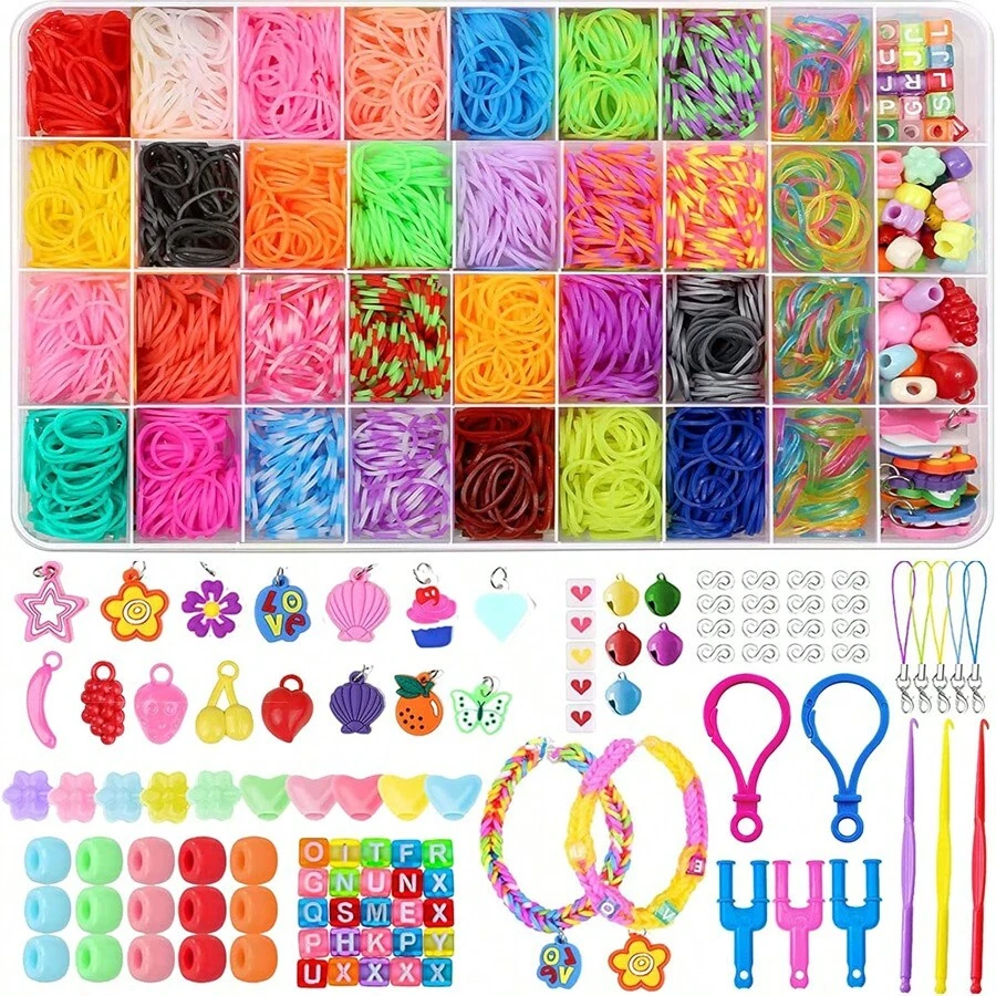 Kit De 2500 Bandas Elásticas Para Pulseras – Incluye Cuentas, Abalorios, Ganchos Y Caja De 36 Compartimentos