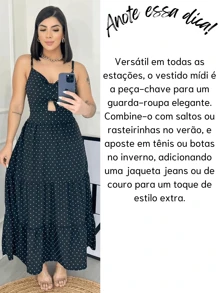 Women's Loose Midi Party Dress With Strap Gold Line - 黑早熟禾 - 查看 7