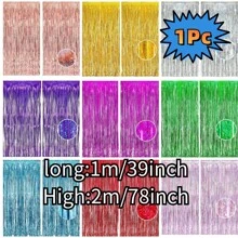 1pc 1*2m Metallic Foil Fringe Curtains Metallic Tinsel Photo Booth Streamers Backdrop For Birthdays, Stranger Theme, Music, Prom, Christmas Party Decorations - Vàng - Xem 3