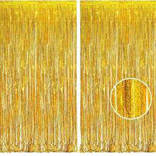 1pc 1*2m Metallic Foil Fringe Curtains Metallic Tinsel Photo Booth Streamers Backdrop For Birthdays, Stranger Theme, Music, Prom, Christmas Party Decorations - Vàng - Xem 1