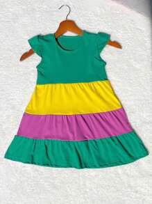 Shein Kids Vestido 3 Marias Manga Japonesa para meninas 100% Algodão 2 a 8 anos - Multicolorido - Visão 6
