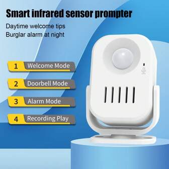1 件白色智能感应门铃，自记录，传感器，语音迎宾，扩音器，警报