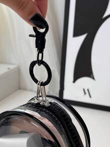 Portable Mini Clear Zipper Storage Bag, Compact Multifunctional Organizer, Earphone And Charger Case With Keychain Loop, Transparent Travel Accessory