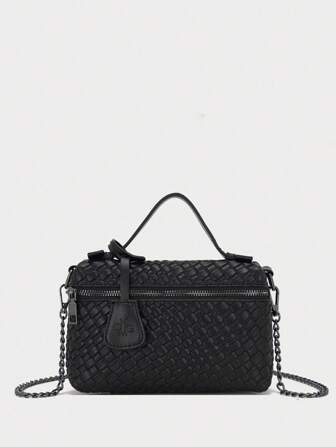 DK DKMG 1pc PU Faux Woven Handbag, Fashionable Zipper Design Lightweight Shoulder Bag, Suitable For Women, Daily Use & Gift-Giving, Great For Mother's Day