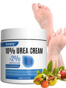 AURANY Creme de Ureia 10% para Pés + 2% de Ácido Salicílico, Creme de Ureia, Creme de Ureia para os Pés para Pele Áspera, Grossa, Seca e Rachada, Amacia e Hidrata a Pele dos Pés, Protege e Hidrata a Pele dos Pés ao Longo do Dia, Adequado para os Pés, Joelhos e Cotovelos - 100g/3.527oz. - Branco - Visão 1