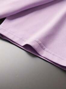 Men's Floral Embroidery Drop Shoulder T-Shirt - 淡紫色 - 查看 5