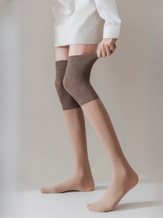 1雙女士綴色拼接過膝長襪，超薄、防勾絲，高彈性，透氣舒適，簡約優雅，適合日常穿著