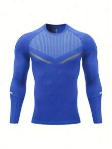 YINGHU Boyfriend Style Men's Quick-Drying Breathable Sports Fitness Long Sleeve T-Shirt, Tight High Elasticity Compression Top For Basketball/Football/Cycling Training, Base Layer - Blue - View 2