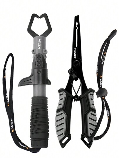 Fishing Pliers Control Fish Clamp Set With Line Cutter, Plastic Fish Controller And Stainless Steel Fishing Plier, Comes With Rope And Oxford Bag