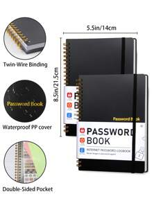 BUBU 1 Password Book English Address Book Phone Book Multi-Function Notebook Hardbound Business Office Notebook With Wrist Strap, 8.5 * 5.5 Inch Password Storage Device, For Internet Login, Website, User Name, Password,Back To School Supplies - Black - View 3