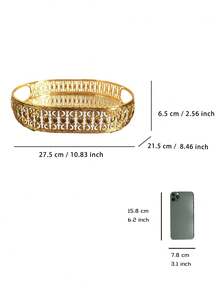 1入組10.83英寸金屬橢圓形甜點盤，現代簡約風格帶中空蕾絲的金色橢圓形儲物托盤，鏡面玻璃果仁盤，適用於派對、聚會、婚禮、客廳、臥室全年裝飾 - 金色 - 查看 2