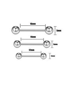 3pcs Fashionable Straight Barbell Tongue Rings With Double Round Balls Body Piercing Jewelry, Unisex