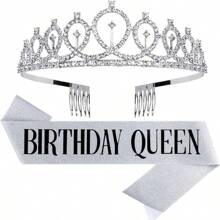2pcs/Set Birthday Queen Sash Ribbon And Tiara For Women Including Birthday Crown, Sash Ribbon Candles And Cake Topper, Birthday Gifts For Happy Birthday Party Favor Supplies Suitable For Any Age,Christmas - Queen - View 7