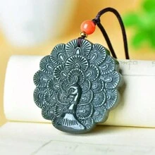 Mặt dây chuyền làm từ gỗ tuyết tùng tự nhiên, vòng cổ gỗ tuyết tùng chạm khắc thủ công, vòng cổ bảo vệ, trang sức đá quý, quà tặng cho gia đình, quà tặng kỷ niệm ngày lễ. - Con công - Xem 1