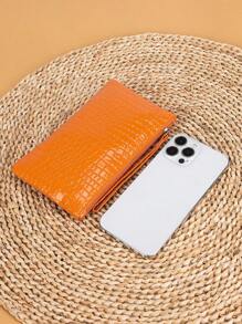 1PC 2025 Ví cầm tay có khóa kéo họa tiết cá sấu đơn giản, Ví đựng tiền xu tối giản, Dành cho phụ nữ, Ví thời trang, Túi khóa kéo đa chức năng di động, Thẻ tín dụng doanh nghiệp hiện đại nhẹ Thẻ căn cước Tiền mặt Kinh doanh giản dị, Quà tặng cho giáo viên bạn gái - trái cam - Xem 5
