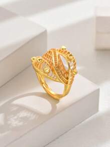 18K Gold Plated Wheat Ear Design Open Ring, Western Style Fashionable Lucky Jewelry For Women, Hollow Out, Wedding Celebration - Yellow Gold - View 16
