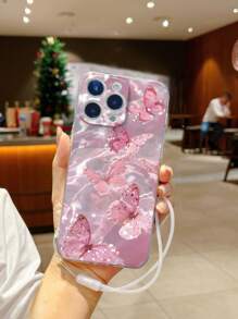New Butterfly Printed Clear Phone Case With Attached Transparent Hand Strap, Shockproof, Compatible With IPhone 15, IPhone 15 Promax, Apple P13, P14, P11, XS, XR, 78P, 78GES2, Samsung A50, A12, A32, A52, A72, A51, A21S, A13, A14, S20FE, Xiaomi Redmi 11, Youth Edition, 12 Pro, 12/12X, Note 11, 9a, 9c, Polox3nfc, Redmi 10, Redmi 9, Note 9, 12c, Note 11 Pro, Redmi 10c, Note 8 Pro Phone Case Cover