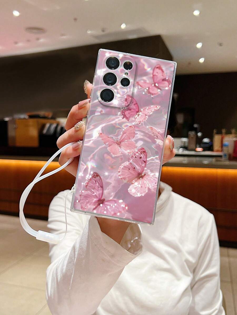 New Butterfly Printed Clear Phone Case With Attached Transparent Hand Strap, Shockproof, Compatible With IPhone 15, IPhone 15 Promax, Apple P13, P14, P11, XS, XR, 78P, 78GES2, Samsung A50, A12, A32, A52, A72, A51, A21S, A13, A14, S20FE, Xiaomi Redmi 11, Youth Edition, 12 Pro, 12/12X, Note 11, 9a, 9c, Polox3nfc, Redmi 10, Redmi 9, Note 9, 12c, Note 11 Pro, Redmi 10c, Note 8 Pro Phone Case Cover