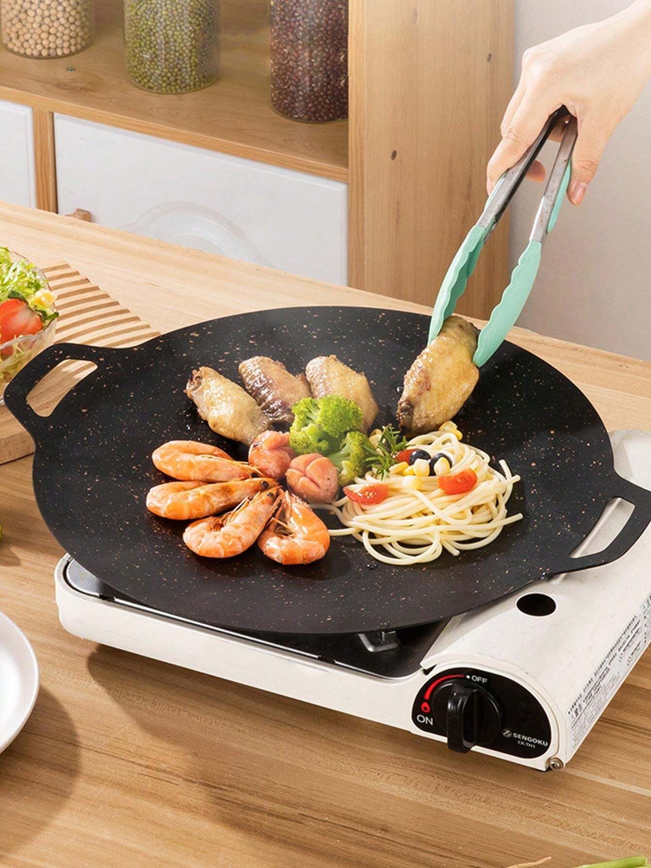1pc NonStick Cast Iron Korean BBQ Plate And Pizza Pan, Double Handled