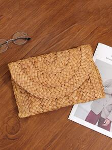 1 件装女士草编手拿包夏季沙滩包信封编织手拿包化妆包旅行化妆包整理洗漱包杂物袋学院风防水包草编手拿包夏季沙滩女士草编钱包编织信封包女士礼物女孩青少年 - 卡其色 - 查看 3