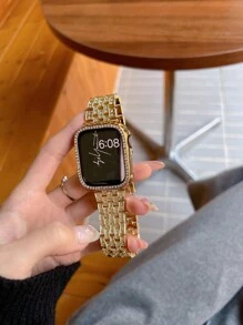 1 dây đeo đồng hồ kim loại đính đá sang trọng tương thích với đồng hồ Apple Watch Ultra/SE/Series 10/9/8/7/6/5/4/3/2/1 38/40/41/42/44/45/46/49mm dành cho nữ - Vàng - Xem 6