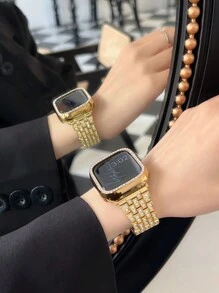 1 dây đeo đồng hồ kim loại đính đá sang trọng tương thích với đồng hồ Apple Watch Ultra/SE/Series 10/9/8/7/6/5/4/3/2/1 38/40/41/42/44/45/46/49mm dành cho nữ - Vàng - Xem 3